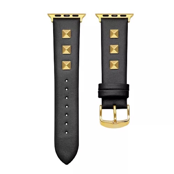 SALE Rebel Black Genuine Leather and Stud Band for Apple Watch, 38mm-40mm - Picture 2 of 5